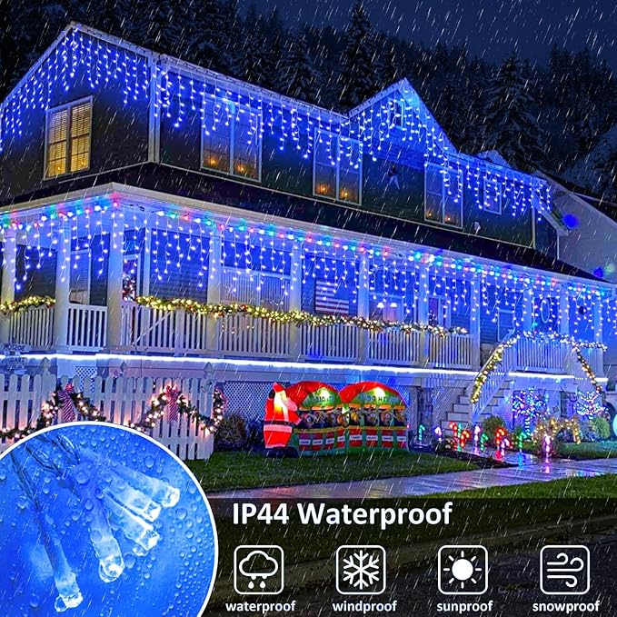 Christmas Icicle Lights Outdoor, 66ft 640 LED Icicle Lights for Outside with 8 Modes Timers, Waterproof Plug in Connectable Twinkle Light for Indoor Window Patio Yard Wedding Decorations, Blue