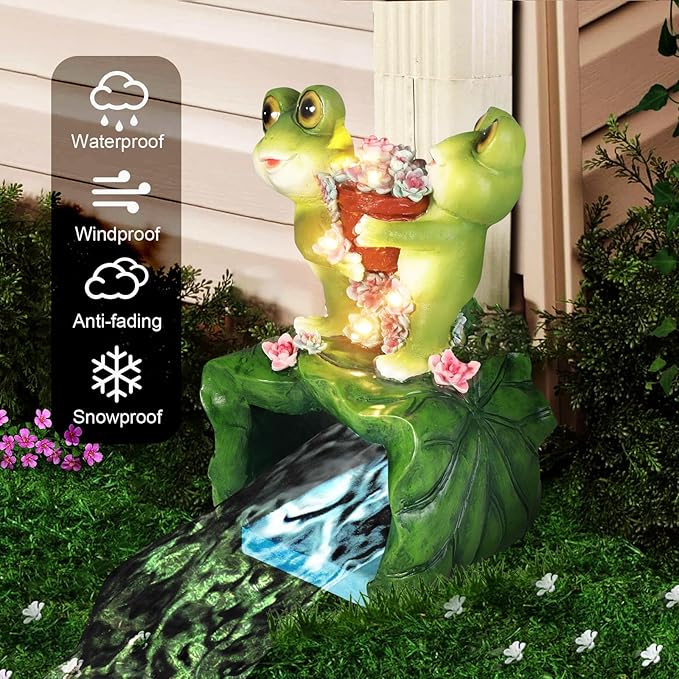 Frog Solar Statues Gutter Downspout Extension Statues Garden Decoration,Animal Resin Statue Outdoor Decor,Downspout Diverter,3"×4" Downspout Extender Diverter Splash Block