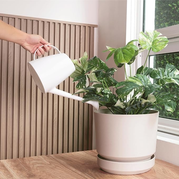 Elly Décor 10 inch Plastic Cylinder Planter Pot with Self-Watering Saucer and Drainage Hole,Lightweight & Extremely Durable, 10"x 10", Ivory