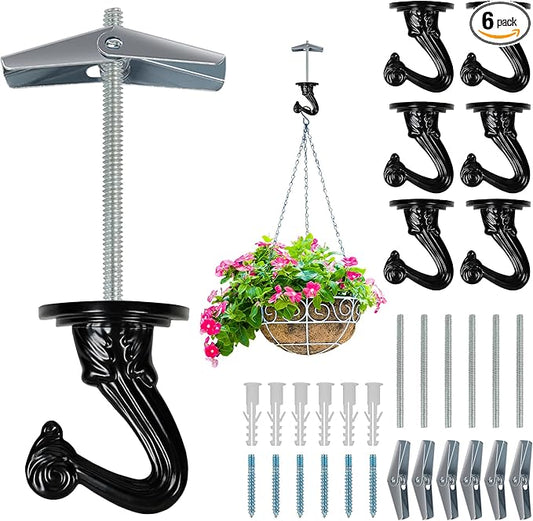 Ceiling Swag Hook Sets - Heavy Duty Hooks with Mounting Hardware for Hanging Plant, Ceiling or Extender Chains - Easy Install with Screws/Brackets