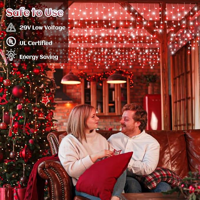 66ft Icicle Lights for Outside, Red and White Christmas Lights Outdoor Indoor, 640 LED Twinkle String Light with 120 Drops Short Curtain Light for Thanksgiving Room Home Wall Bedroom Window Decoration