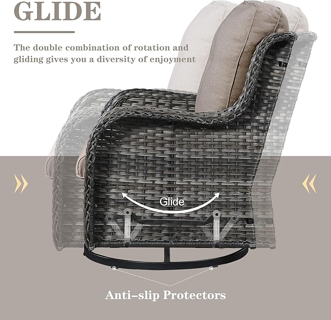 5 Piece Outdoor Patio Furniture Set - Outdoor Conversation Couch and Loveseat Glider Chair Furniture Set with Rattan Coffee Table for Deck Balcony Poolside Gray Wicker/Grey Cushions