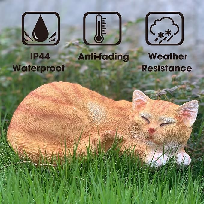 Garden Decor Cat Statue Outdoor Statue, Cat Figurines Garden Statues & Sculpture Decoration, Sleeping Cat Statue Decor for Patio, Porch and Lawn, Cat Gifts for Cat Lover and Women, Cat Memorial Stone