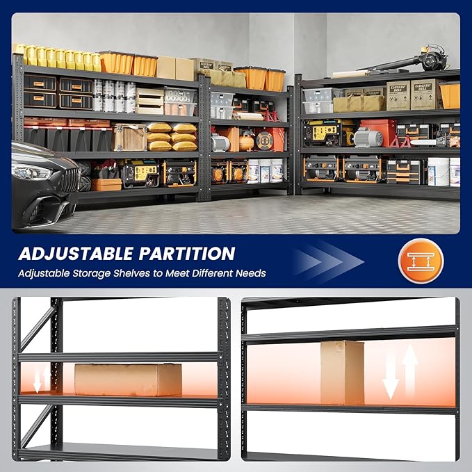Yizosh 71" W Metal Garage Storage Shelves,5000LBS Heavy Duty 4-Shelf Adjustable Steel Organization Shelving,Utility Rack Shelf,71" W x 24" D x 69" H for Basement,Warehouse,Industrial