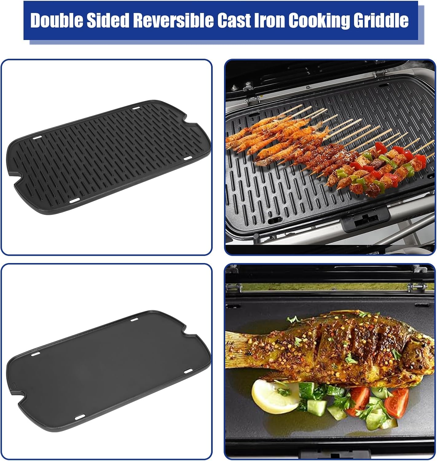 AJinTeby Cast Iron Griddle for Weber Traveler Portable Series Gas Grills Parts, Non-stick Griddle for Traveler Gas Grill, Camping Plate, for Weber Portable Grill Accessories with Carry Bag
