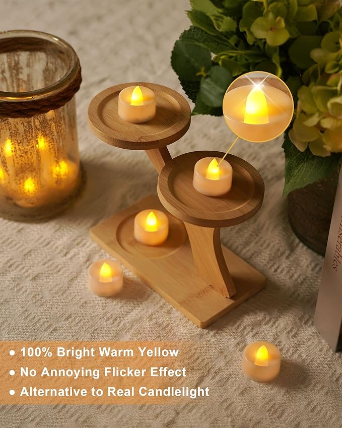 BEICHI Flameless Candles, 24Pack Battery Operated Candles, LED Tea Lights Candles Battery Operated, Flickering Fake Candles for Wedding Halloween Christmas Diwali- Warm Yellow