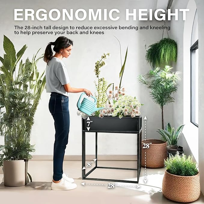 Cocoyard Elevated Planter Box - 28 Inch Durable Raised Garden Bed for Herbs and Flowers - Stylish Tall Rectangular Planter for Outdoor Plants for Patio Decor & Backyard Gardening