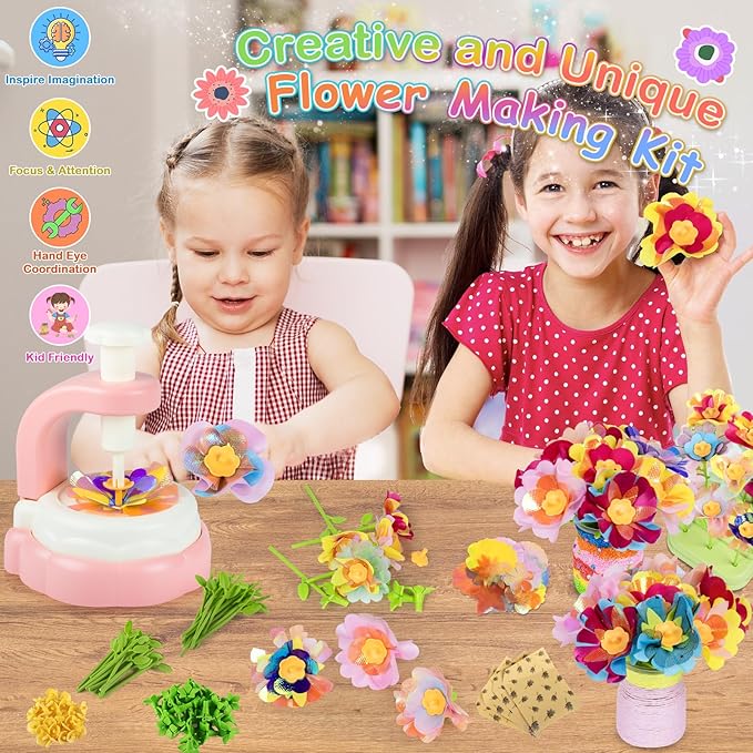Girls Crafts Ages 4-12, DIY Fabric Flower Crafts Kits with Vases and Decoration Kits, Make Your Own Bouquets and Vases, Christmas, Birthday Gifts for Girl, Educational Activity, Art and Craft for Kids
