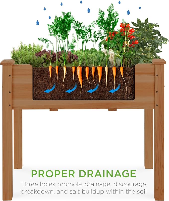 Best Choice Products 34x18x30in Raised Garden Bed, Elevated Wood Planter Box Stand for Kids, Backyard, Patio, Balcony w/Bed Liner, 150lb Capacity - Acorn Brown