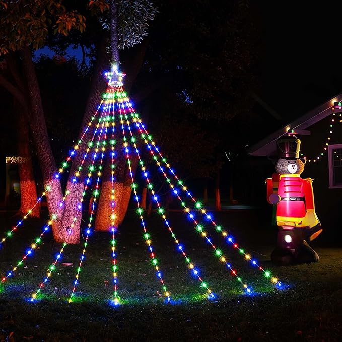 BlcTec Christmas Decorations, 352 LED Christmas String Lights with 9 Strands 11.7ft Waterfall Christmas Tree Lights, 8 Modes, Waterproof, Timer for Yard Patio Outdoor Xmas Décor, Flowing Multicolor