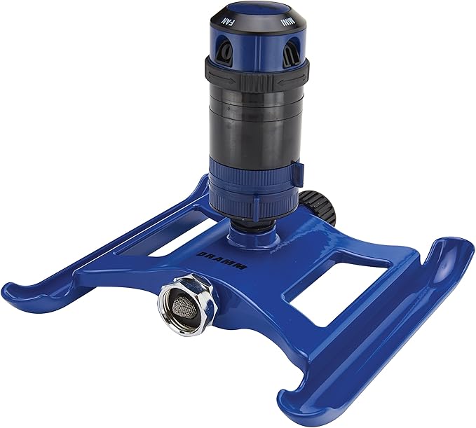Dramm ColorStorm Gear Drive Sprinkler on Heavy Duty,Durable Metal Base, 4 Patterns, Ideal for Small, Medium & Large Areas with Pass Through Feature, Blue, 40 Foot Diameter