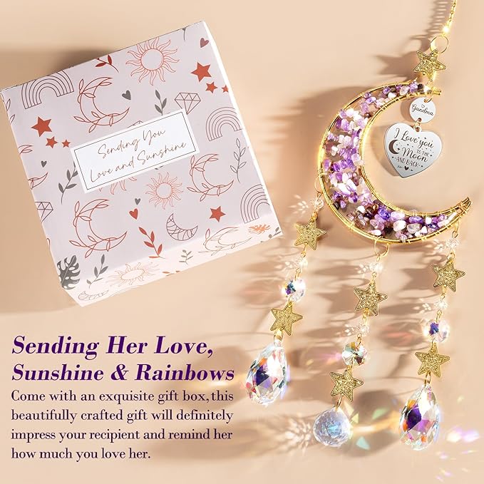 Best Grandma Gifts, for Grandma Nana from Granddaughter Grandchildren Grandkids, Unique Grandma Birthday Gifts for Nana Gigi Grandmother New Grandma Gifts Moon Crystal Suncatcher