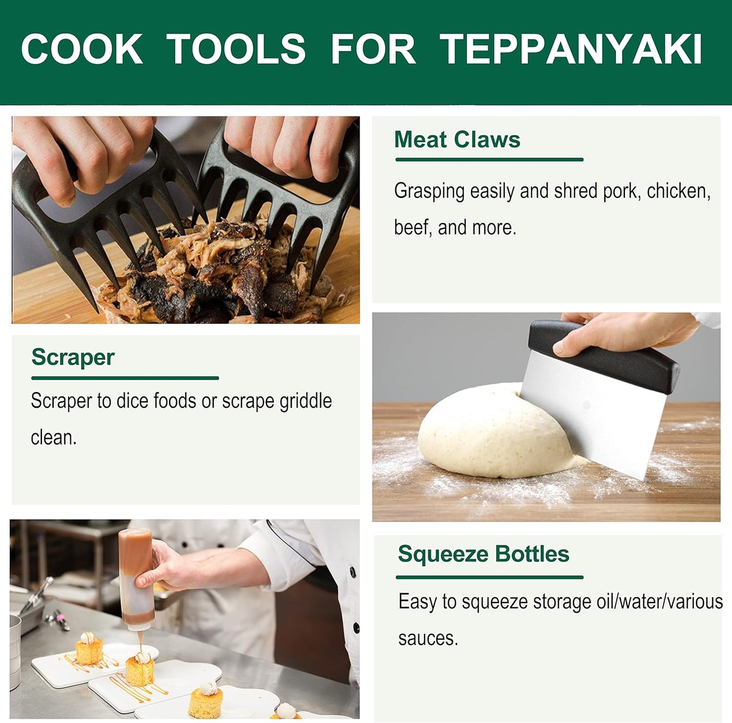 Grilljoy 46PC Griddle Accessories Set with Robust Plastic Handle, All-in-One Griddle Tools Kit for Flat Top Grills Teppanyaki Hibachi, Stainless Steel Grill Spatula Kit for Outdoor Camping Grilling