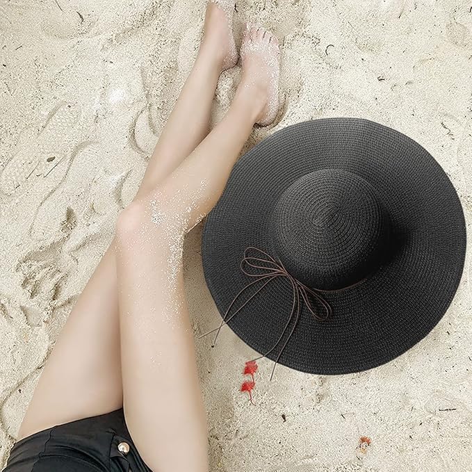 Floppy Big Beach Straw Hats for Women Foldable Summer Wide Brim Packable Sun Hat Womens Travel Straw Fedora Hat