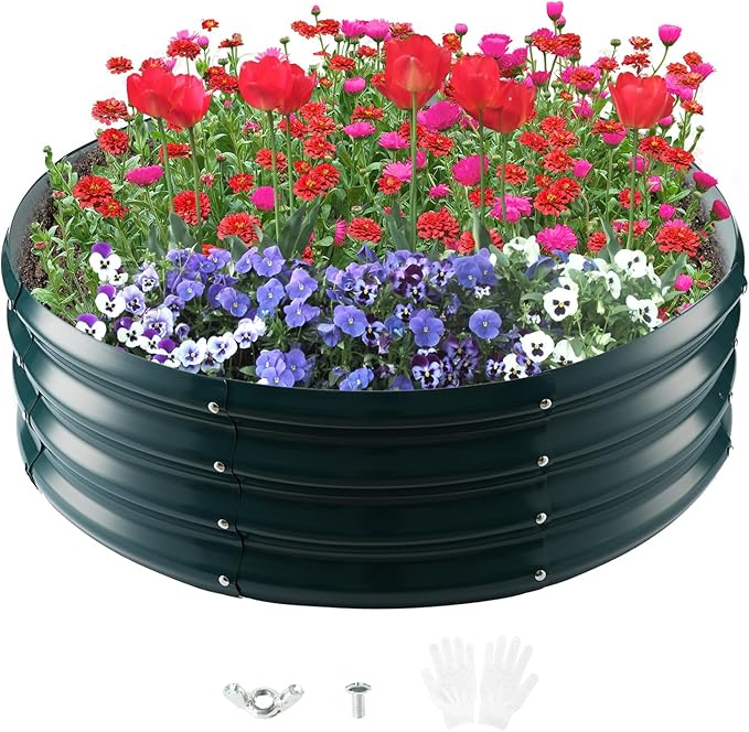 Galvanized Raised Garden Bed for Gardening - 3x3x1ft Round Thickened Metal Planter Box Outdoor for Vegetables, Flowers,Herbs,Above Ground Garden Containers Green