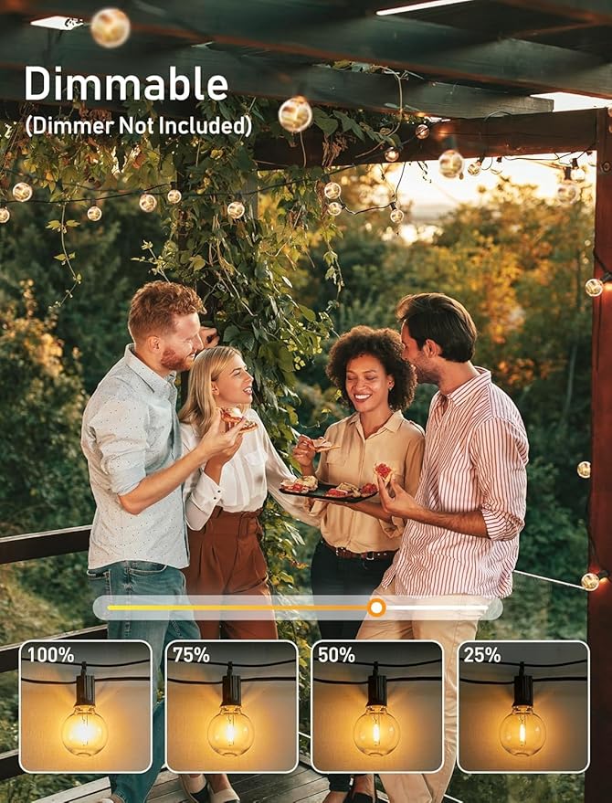 Brightown Outdoor String Lights - Globe Patio Lights 30 Ft with 15 G40 Shatterproof Bulbs, Waterproof Connectable Commercial Outdoor Lights for Backyard, Bistro, Porch, Cafe, Deck