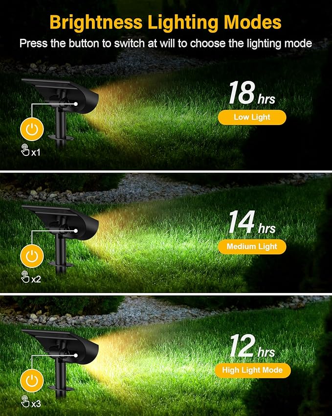 BAXIA TECHNOLOGY Solar Spot Lights Outdoor IP65 Waterproof, 3 Lighting Modes Landscape Lighting for Outside, Dusk to Dawn Solar Pathway Lights for Yard Garden Driveway, Warm White, 1 Pack