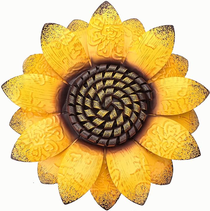 EASICUTI Sunflower Metal Flowers Wall Decor Metal Wall Art Decorations Hanging for Indoor Outdoor Home Bathroom Kitchen Dining Room Bedroom Living Room Or Wall Sculptures 12 Inch