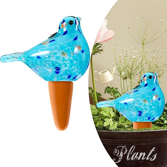 Glass Bird Shaped Plant Watering Ball Glass Automatic Watering Ball Flower Pot Insertion Spike Drip Irrigation Device Watering Ball Irrigation System Plant Enthusiast Gift (Light Blue)