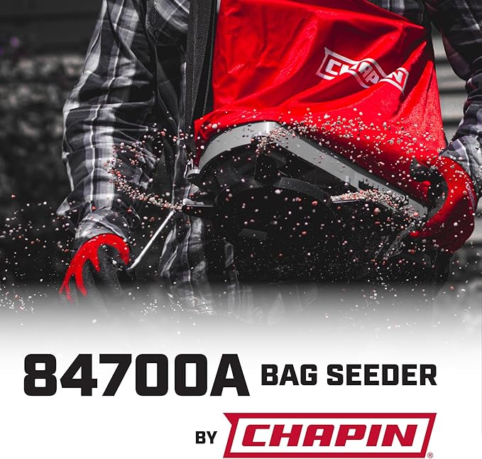 Chapin 84700A 25-Pound Professional Handheld Bag Seed spreader with Waterproof Bag, Enclosed Gears, Rear Baffle, Adjustable Shoulder Strap and Multiple Spread Options, Red
