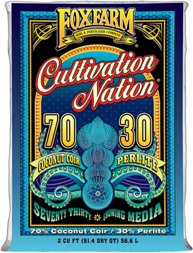 FoxFarm Cultivation Nation 70:30 Growing Media, 2cu ft - Mix of Coconut Coir and Perlite - Provides Aeration and Drainage, Use for Indoor/Outdoor Container Gardens