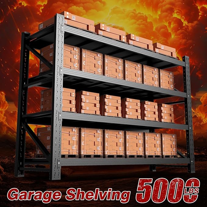 7000LBS Metal Steel Storage Shelves - 78.7" W Black 4 Tier Heavy Duty Rack Commercial Industrial Shelving with Adjustable Shelf for Basement Garage Warehouse - 78.7" W x 24" D x 78.7" H