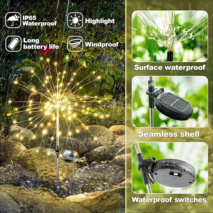 Anordsem Solar Lights Outdoor Waterproof: Garden Light Solar Powered for Yard Outside - Sparkler Fireworks Twinkle Lighting Patio Decor 4 Pack - LED Starburst Gardening Gifts for Women Gardener