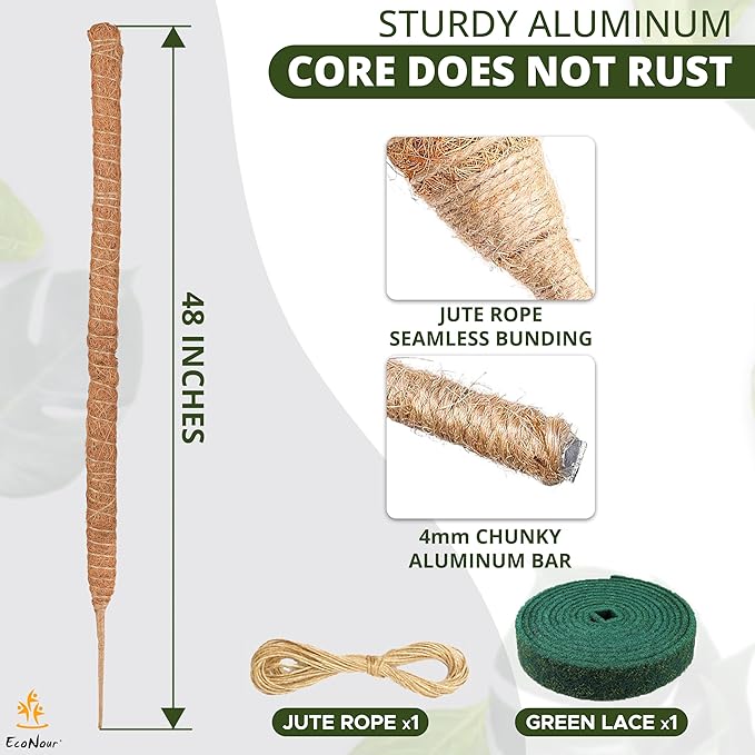 EcoNour Moss Pole for Plants – 48 inches | Monstera Plant Support for Plant Climbing and Growth | Elevate Your Indoor Garden, Plant Support for Indoor Potted Plants to Grow Upwards