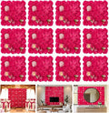 Flower Wall Backdrop 12 pcs 16.5x16.5 Inch Floral Wall Panel Artificial 3D Silk Rose Wall Decor Ideal for Wedding Celebrations, Festive Party Backdrops, and Home Decor-Rose Red