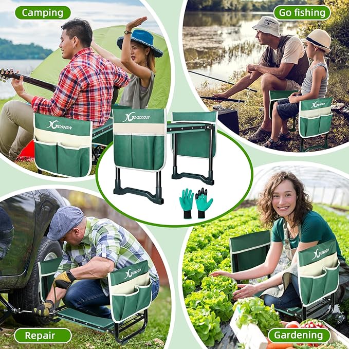 Garden Kneeler and Seat Gardening Stool Heavy Duty Garden Kneeling Bench with Handles Seat Bench Comes with Tool Pouch & Gloves Gardening Gifts for Seniors Women & Men (Green)