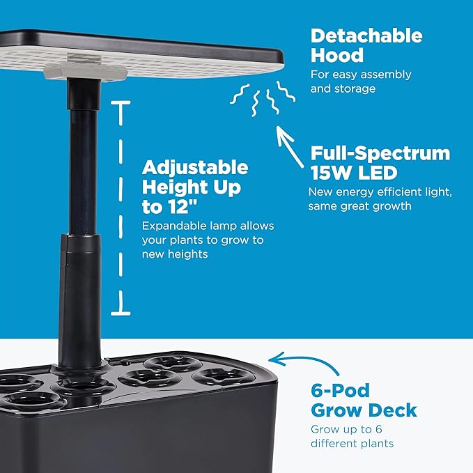AeroGarden Harvest 2.0, Indoor Garden Hydroponic System with LED Grow Light, Holds up to 6 AeroGarden Pods, Charcoal