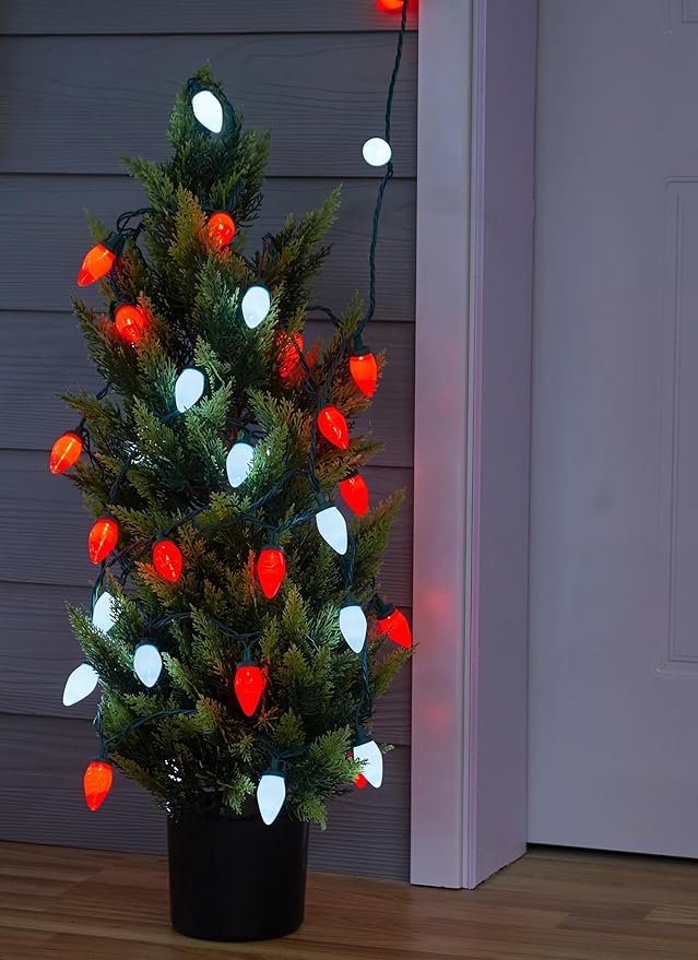 Brightown C9 Christmas Lights Outdoor Waterproof, 66ft Vintage Lights String with 100 Smooth Opaque Bulbs, Plug-in Waterproof Roofline Lights String for Outside Patio Christmas Holiday Decor