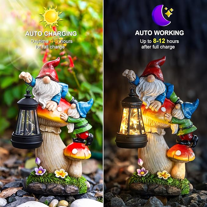 C&Y&G&X Solar Garden Gnome Statue - Waterproof Outdoor Mushroom Decor with Solar Lantern LED Lights for Yard, Lawn, Patio – Ideal Gifts for Mom Grandma Women Wife Sister