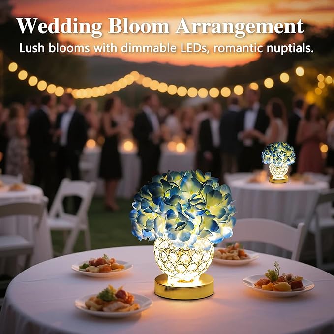 Flower Table Lamp, LED Night Light, 3 Color Modes Artificial Hydrangea Desk Lamp for Bedroom Living Room Decor, Ideal Gifts for Women Mom Wife Friend on Birthday Christmas (Hydrangea-Blue)