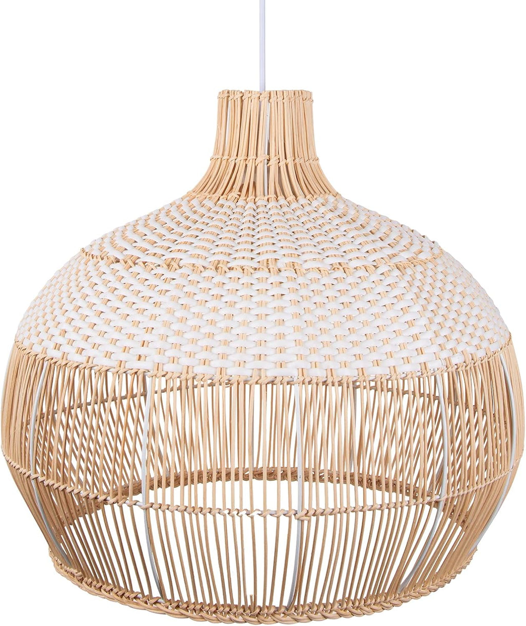 Arturesthome White Rattan Pendant Light for Kitchen Island Sink, Wicker Chandelier, Handmade Woven Hanging Ceiling Light Lampshade