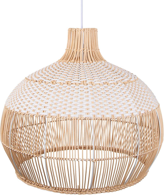 Arturesthome White Rattan Pendant Light for Kitchen Island Sink, Wicker Chandelier, Handmade Woven Hanging Ceiling Light Lampshade