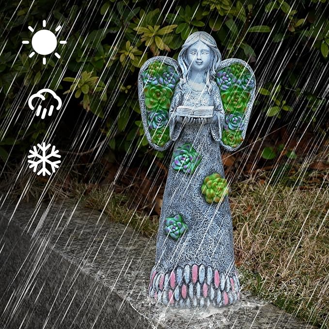 Garden Angels Statue-Solar Angel Statues Cemetery Decoration- Outdoor Memorial Pray Angels Figurine for Patio Lawn Yard Porch Decorations,10.24 Inches