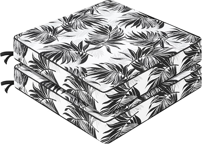 Favoyard Outdoor Chair Cushion 19 x 19 x 3 In Waterproof Pattern Fade Resistant Cushions for Patio Furniture with Removable Cover Attach Straps 28D Foam Insert Cushions Pads for Seat Sofa Couch 2 Pack