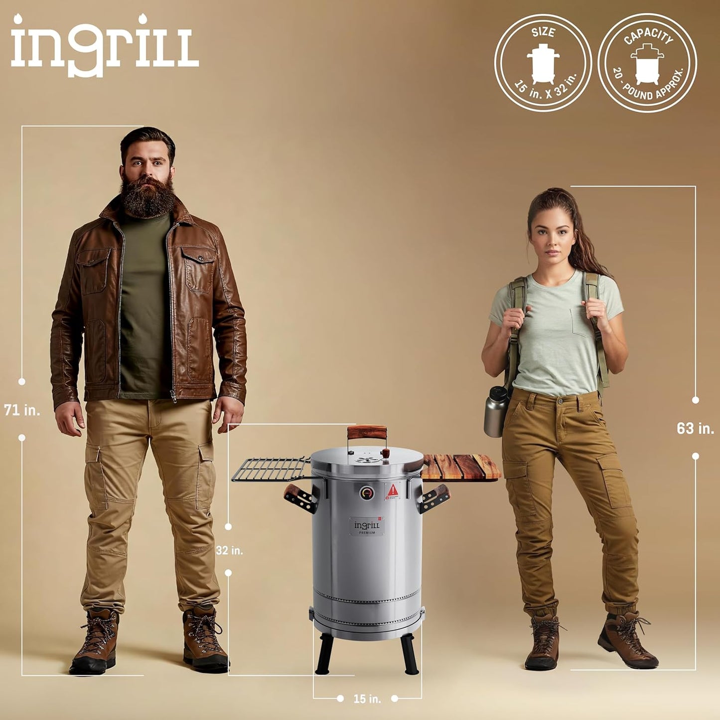 Charcoal Grills - 25 lbs Stainless Steel Smoker Grill 3-in-1 for Cooking & Home BBQ - Portable Vertical Smoker Barrel for Outdoor Grilling & Camping - Meat Grill with Thermometer & Accessories