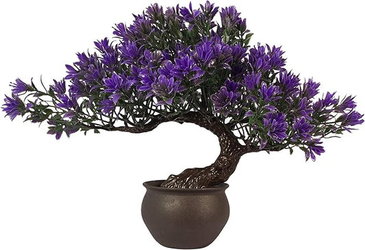 Fake Plants Plastic Artificial Bonsai Tree, Purple Room Decor Bonsai Tree for Home Bedroom Farmhouse Office Desk Decor, Tall 9.5"