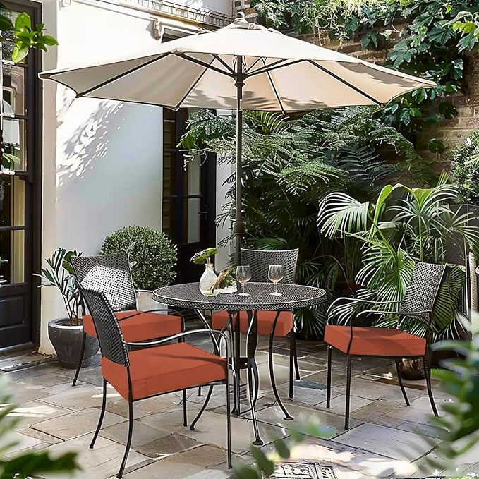 Favoyard Patio Chair Cushions 18 x 18 x 3 Inch Waterproof Outdoor Seat Cushions for Patio Furniture 3-Year Color Fastness Garden Sofa Couch Chair Pads with Handle & Adjustable Straps Set of 2, Spice