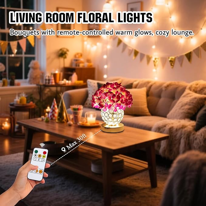 Artificial Hydrangea Flower Lamp with Remote Control, Hydrangea Flower 3 Color Dimmable Night Light Gifts for Women Mom Wife Friend Birthday Christmas, Bedroom Coffee Shop Store Living Room Decor