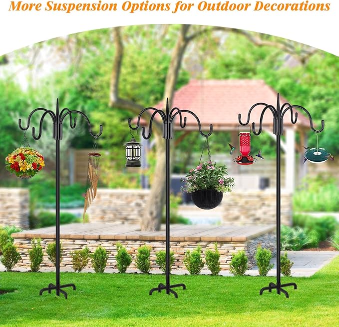 FEED GARDEN [Upgrade Version 92 Inch Four Shepherd Hooks for Outdoor,Bird Feeder Pole with 5 Prong Base, Adjustable Shepard Hooks for Hanging Plant, Solar Lanterns, Wind Chimes, 2 Pack
