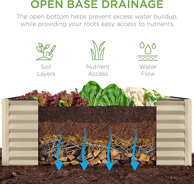 Best Choice Products 4x2x2ft Outdoor Metal Raised Garden Bed, Deep Root Planter Box for Vegetables, Flowers, Herbs, and Succulents w/ 119 Gallon Capacity - Beige