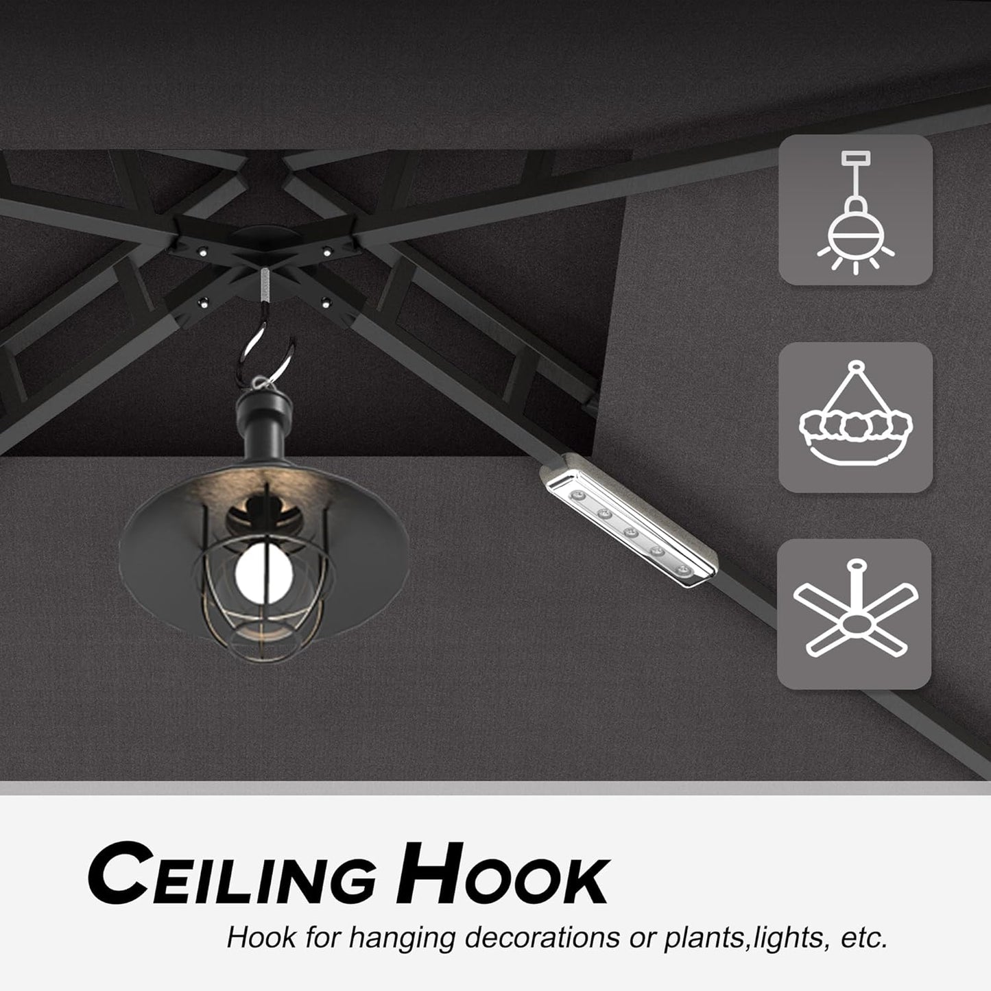 COOSHADE 8'x 5' Grill Gazebo Double Tiered Outdoor BBQ Gazebo Canopy with LED Light (Gray)