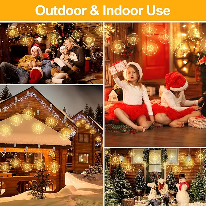 6 pack Firework Lights Copper Wire Led Lights, Dimmable Battery Operated Hanging Lights with 8 Modes, Remote Control, Waterproof Fairy String Lights for Home, Patio, Christmas Decoration
