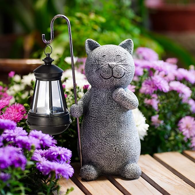 Garden Decor Solar Statues for Mom Grandma Birthdays for Women Sister Wife Lady - Front Patio Balcony Yard Art Lawn Ornaments Porch Outdoor Outside Decorations (Cat)