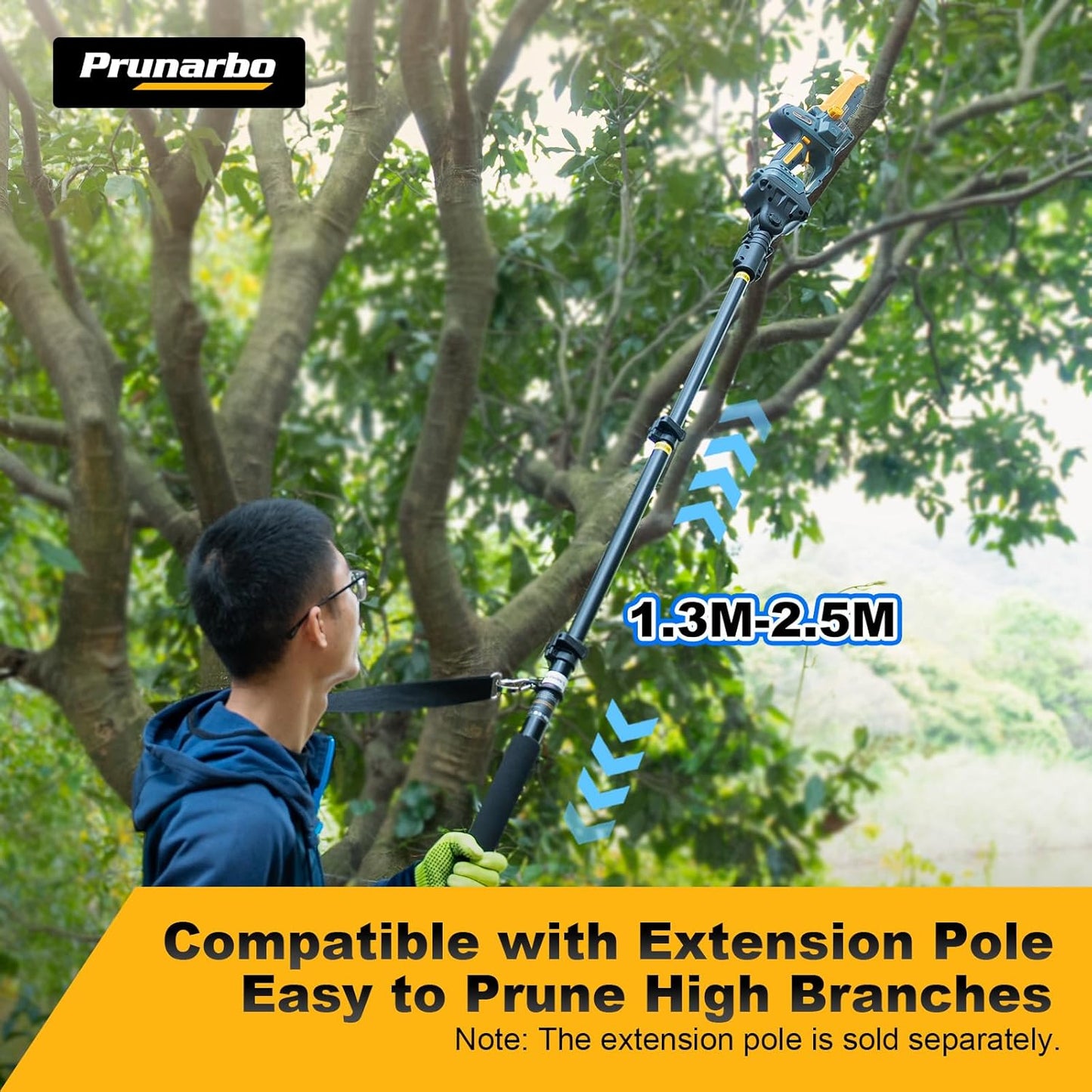 Extendable Pole for Cordless Electric Pruning Shear, Telescopic Pole 4.2-8.2 ft Extension for Gardening Tree Pruner Extended Cutting Reach for Professional Battery Secateurs Heavy Duty