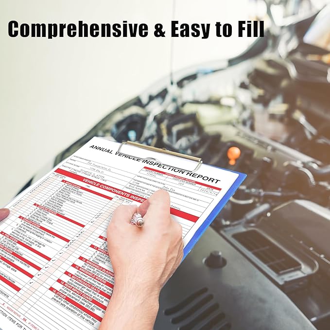 Goldenfox DOT Inspection Forms and Stickers. 10-Pack,3-Ply Carbonless Annual Vehicle Inspection Report Form(8.5" x 11.75") with 2-Ply Vinyl White Interior Inspection Label(5"x4")