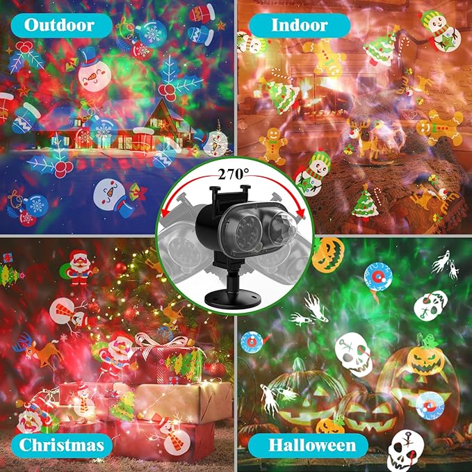 Christmas Projector Lights Outdoor, Holiday Projector With Remote Control Timer, 26 HD Effects (3D Ocean Wave & Patterns) Waterproof Landscape for Halloween Party Decorations